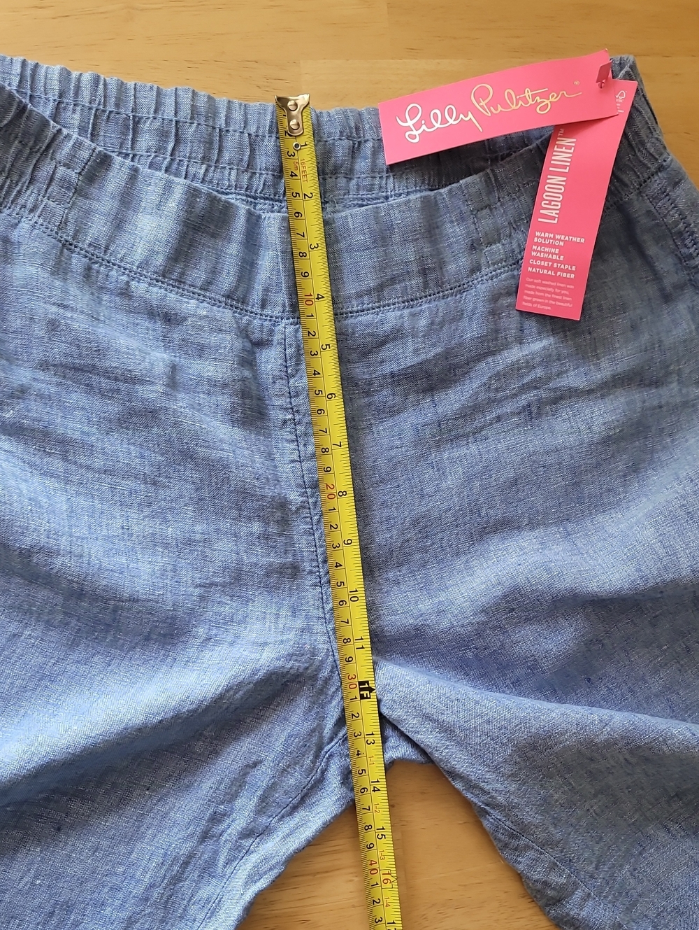 Lilly Pulitzer 100% Linen Deri Pants in Beckon Blue x Sea Salt - Picture 9 of 12